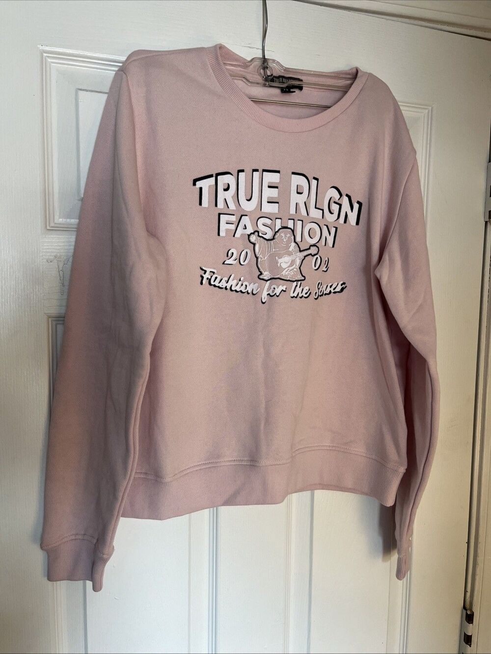 True Religion Womens M Pink Logo Sweatshirt Crewneck Y2K Streetwear Pullover
